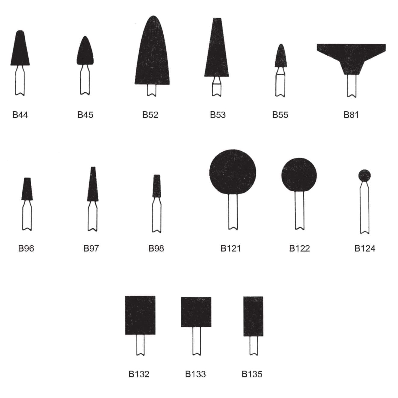 MOUNTED POINTS“B” SHAPES BLUE GRADESSG WHEELS,GRIT 120 M.D.T